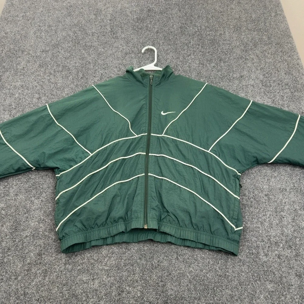 Vintage Nike Windbreaker Jacket Womens M Green Nylon Piping Full Zip Sportswear